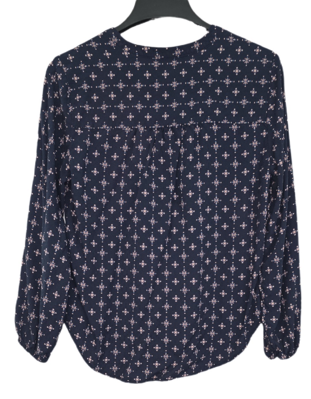 Falls Creek Navy Blue Geometric Bell Sleeve Pullover Blouse Women’s Size S
