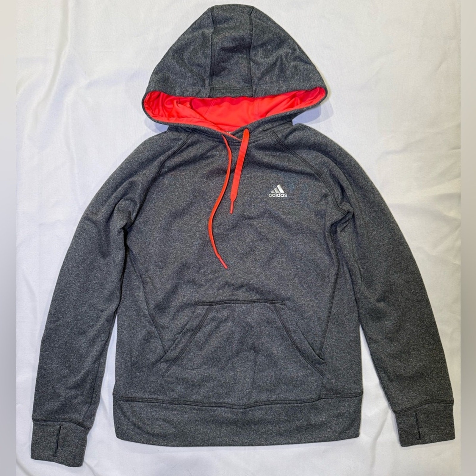 Adidas Charcoal Hoodie with Bright Orange Lining