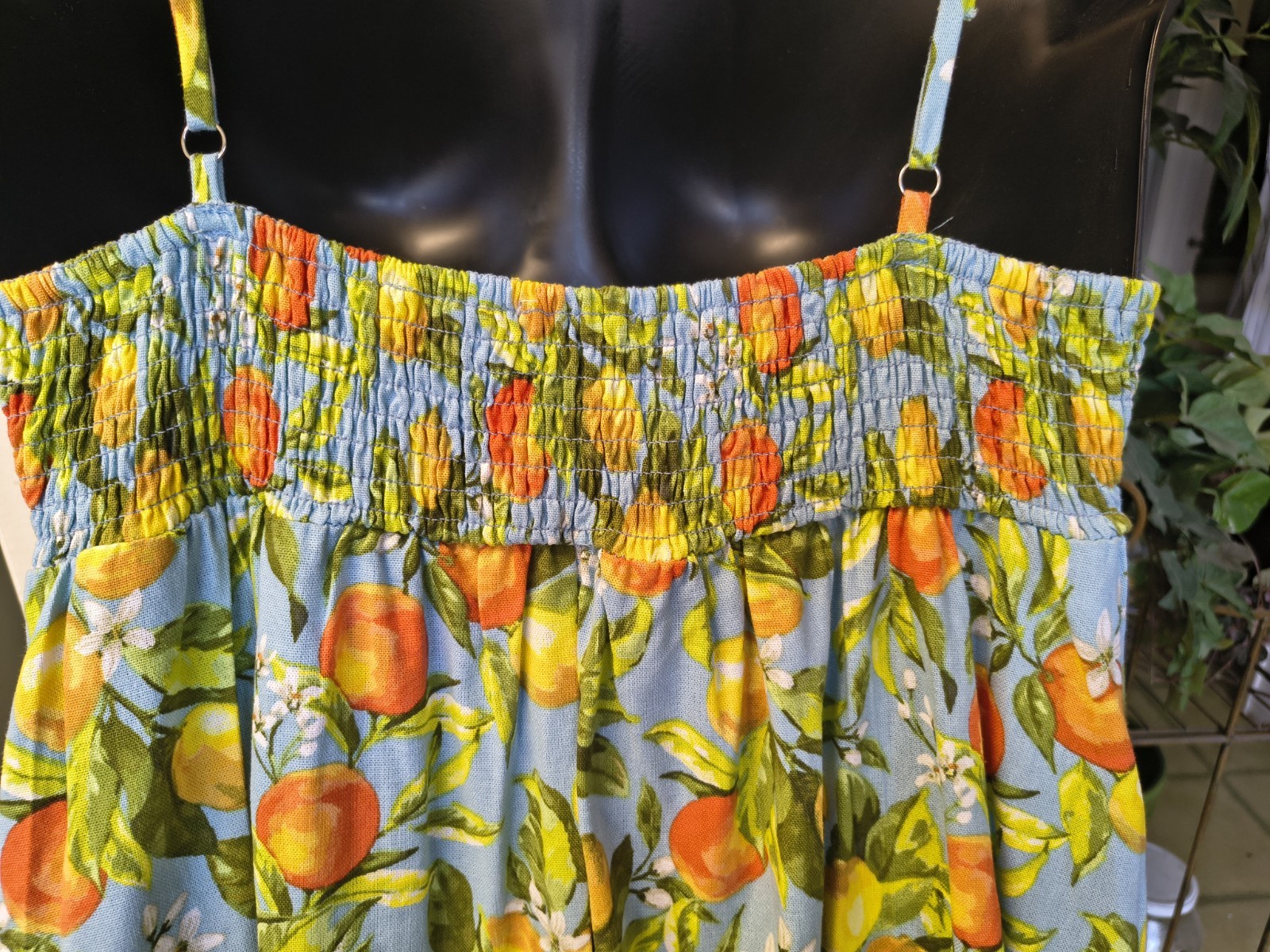 Women Large Free Assembly Linen Blend Maxi Dress Fruit Lemon Oranges Print Dress