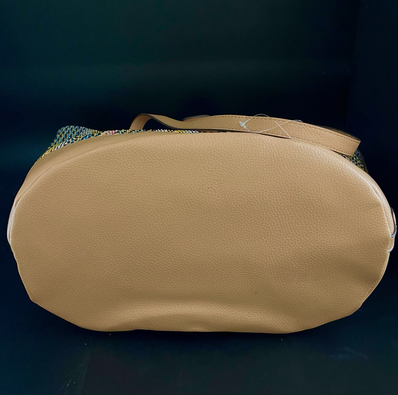 NEW Anne Klein Large Woven Multicolor Camel Curved Tote with Pouch 12.5 x 16 in.