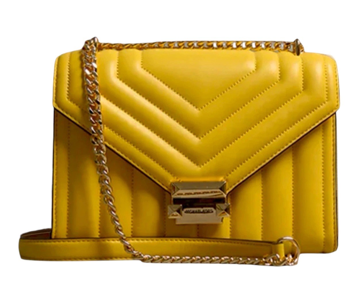 NEW Michael Kors WHITNEY Yellow Chain Crossbody Bag Golden Rod Quilted