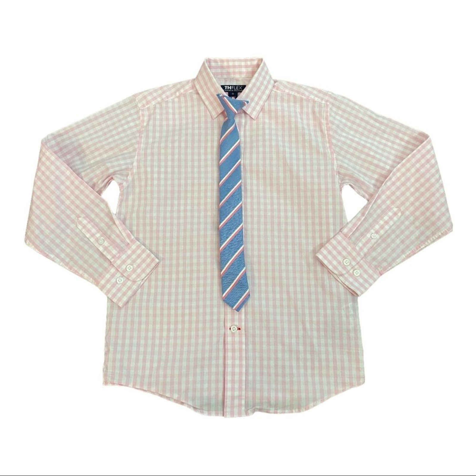 THFLEX Tommy Hilfiger Pink White CHECKED SHIRT Blue Pink TIE for Suit BOYS 10