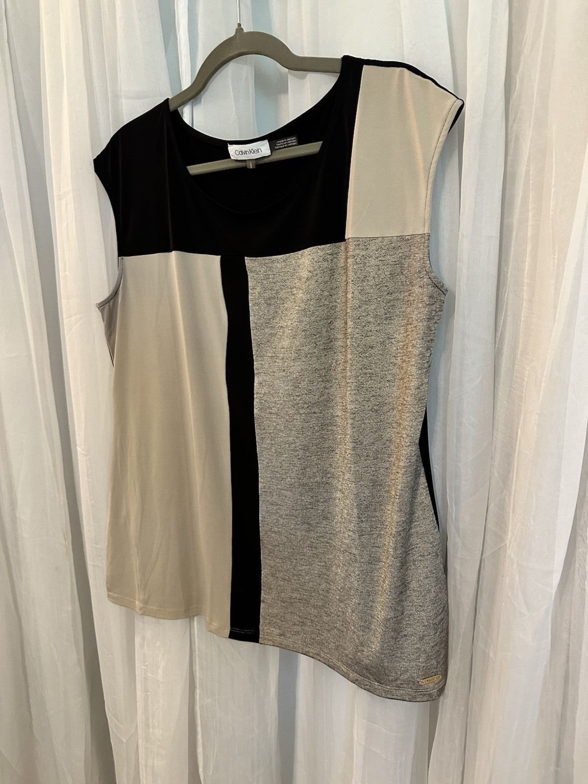 Calvin Klein Black Gold And Beige Sleeveless Shirt