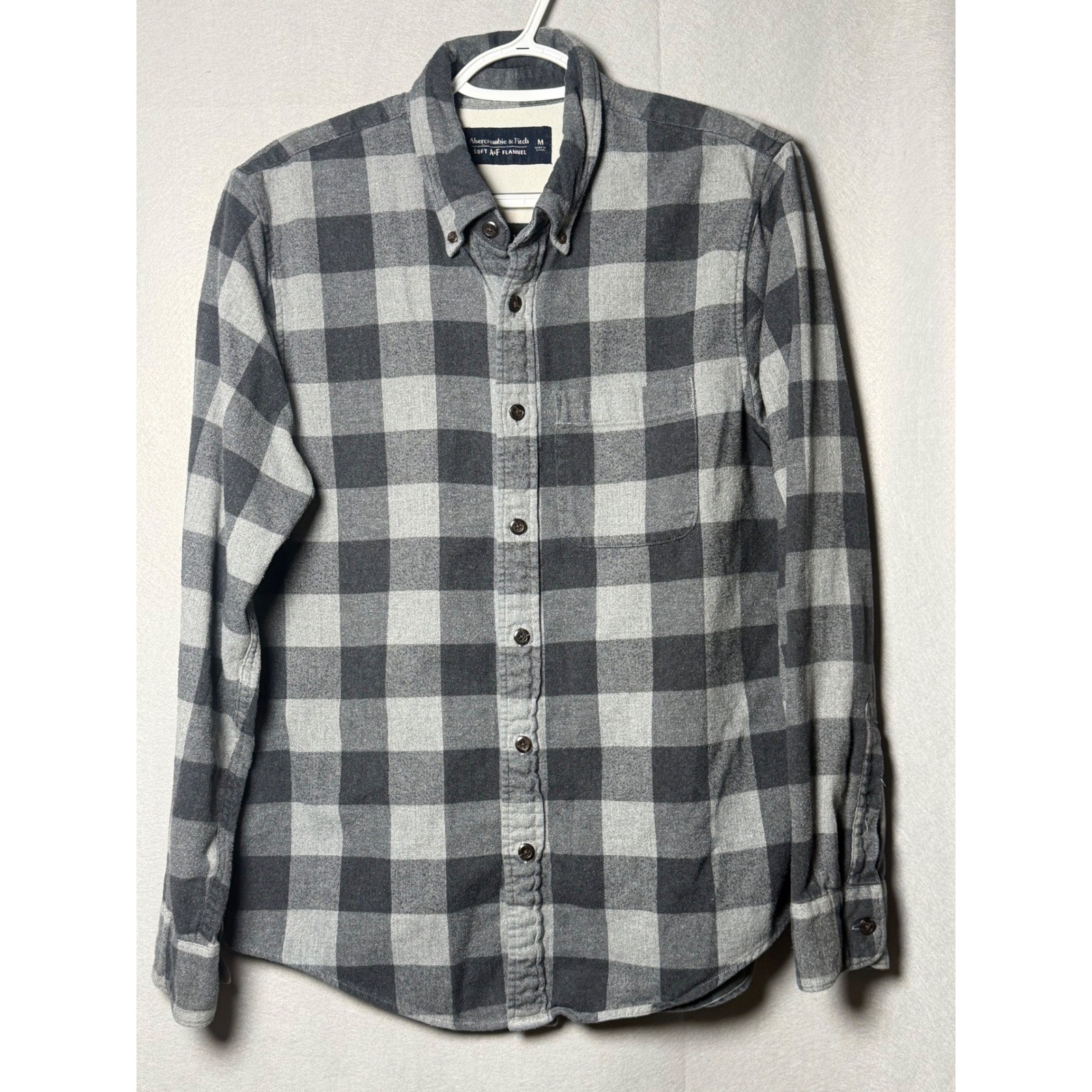 Abercrombie & Fitch Mens Medium Soft Flannel Shirt Grey Black Buffalo Check