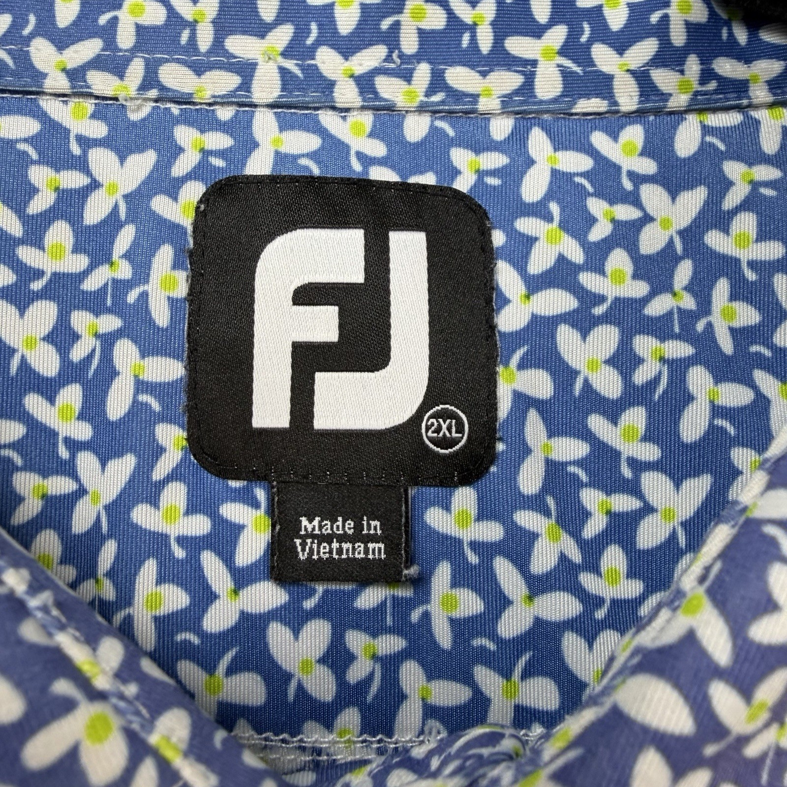FootJoy Polo Shirt Mens 2XL Blue Floral Print Golf Performance Stretch Green
