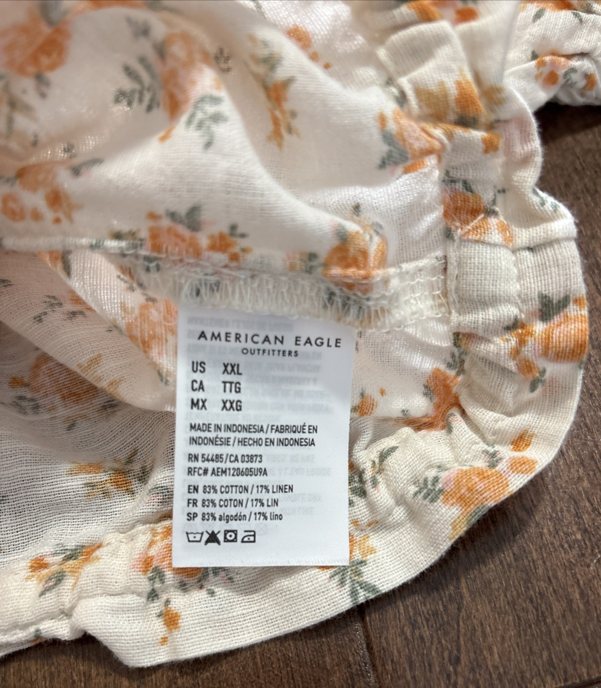 American Eagle Off the Shoulder Bubble Blouse Womens XXL Cream Floral Linen Crop