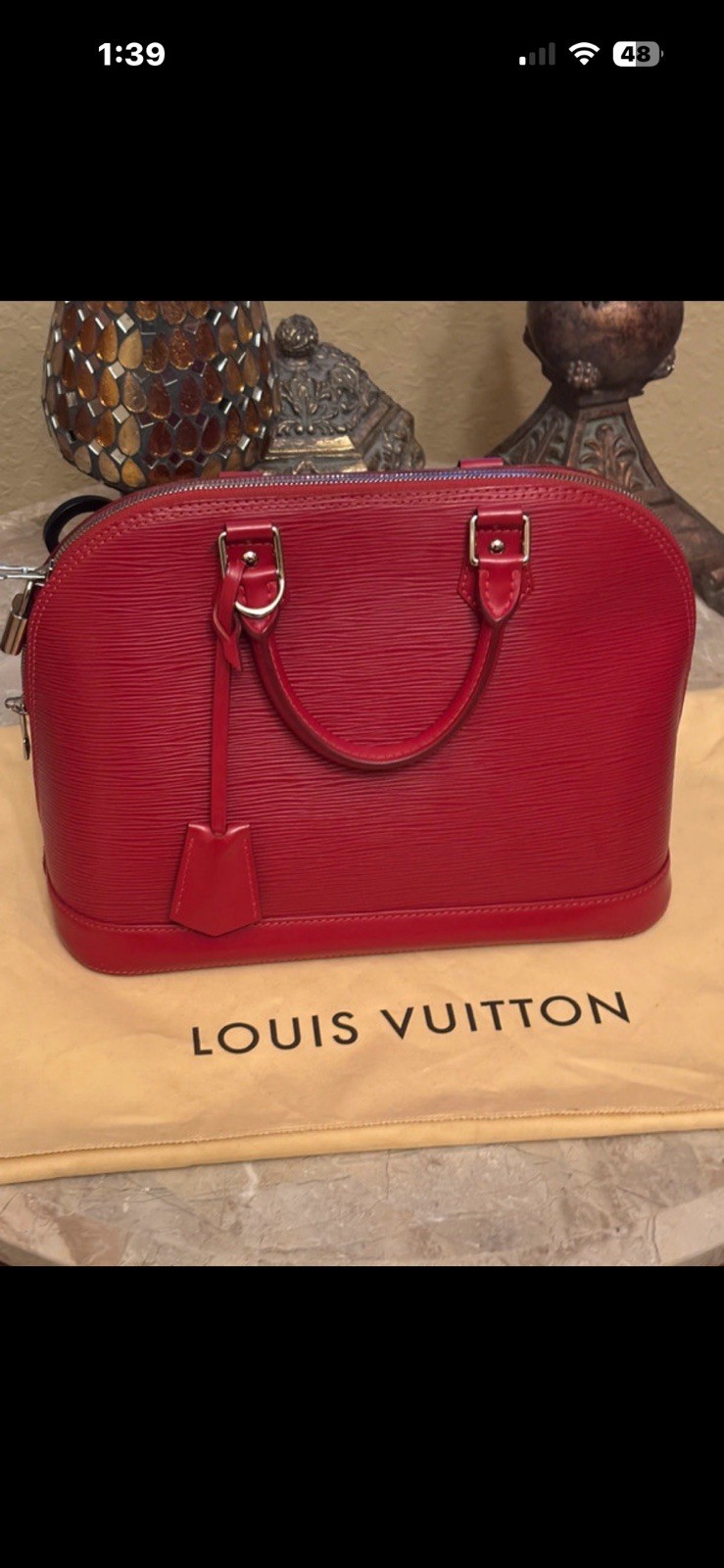 Louis Vuitton Red Satchel Top Handle Zip Silver Hardware Padlock Charm