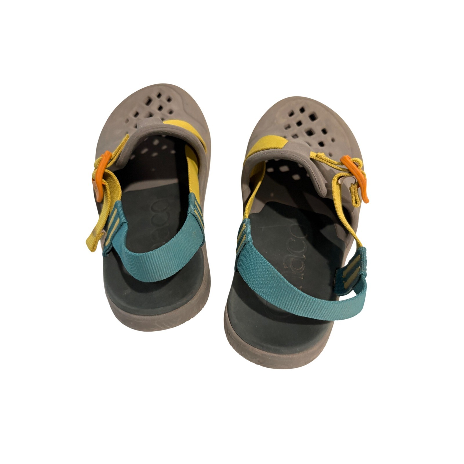 Chaco Kids Chillos Clog Grey Yellow Teal Adjustable Strap Sandals Size 3