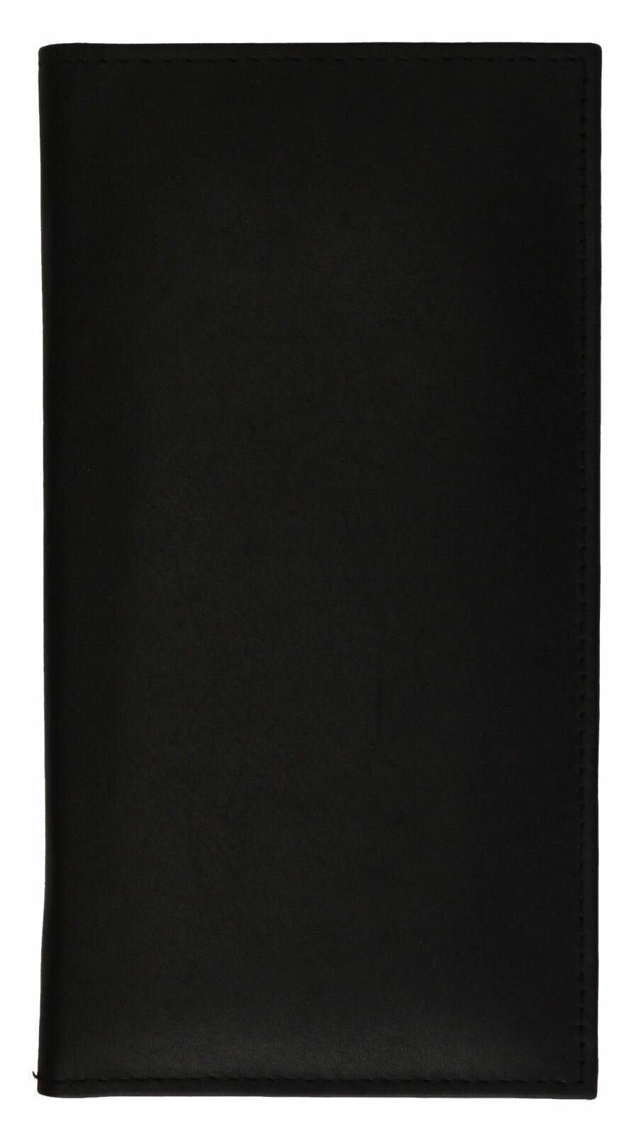 Genuine Cowhide Leather Slim Plain Checkbook Cover Black