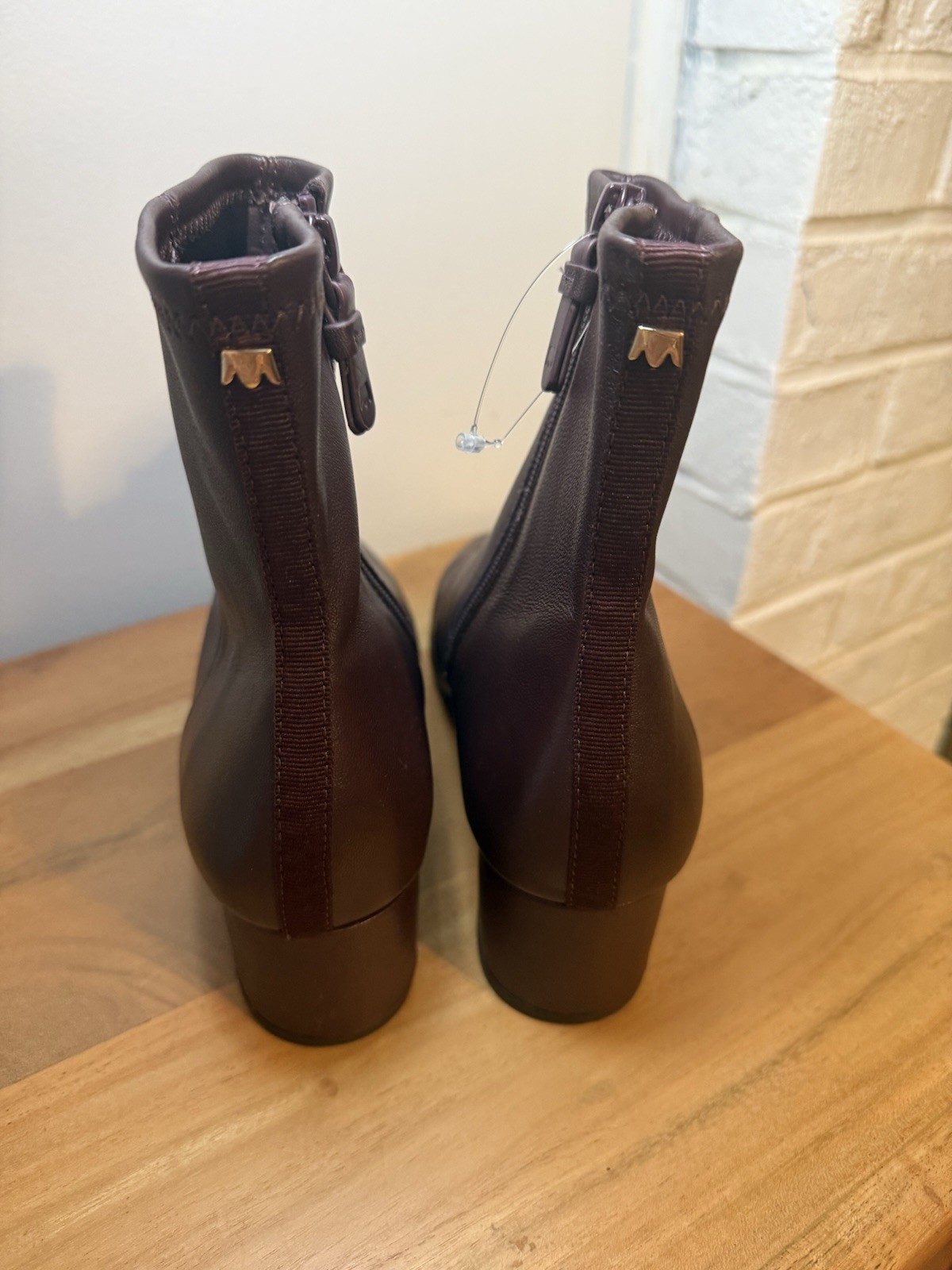 Birdies Starling Bootie Burgundy Stretch Leather Ankle Boots Square Toe Zip 8