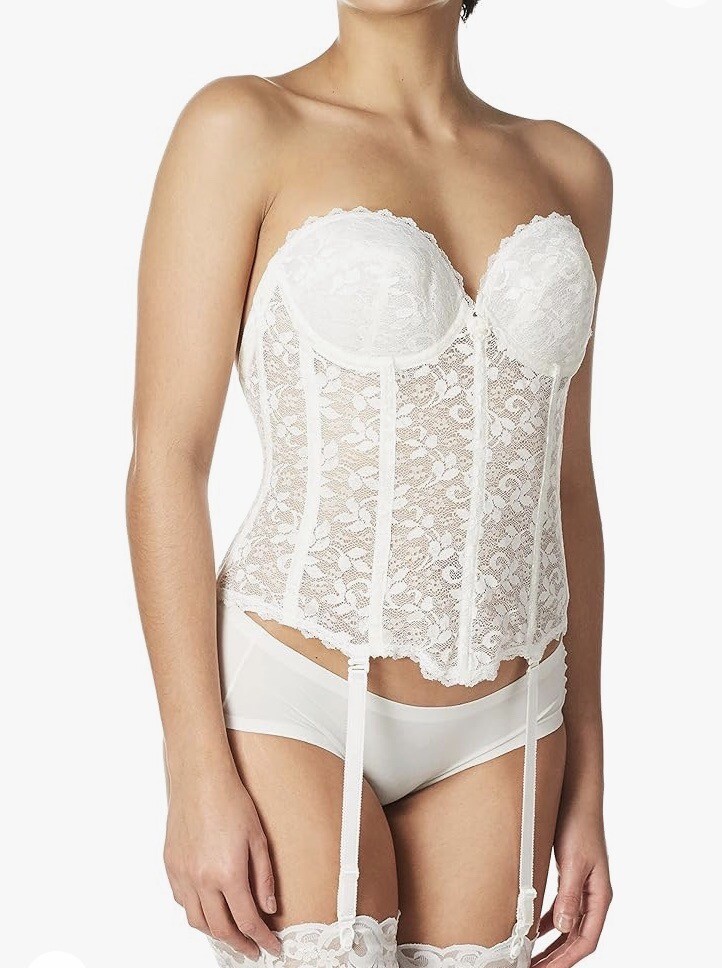 Ivory Carnival Longline Bra, Size 34C New W/Tags Ivory White With Hose Clips G1