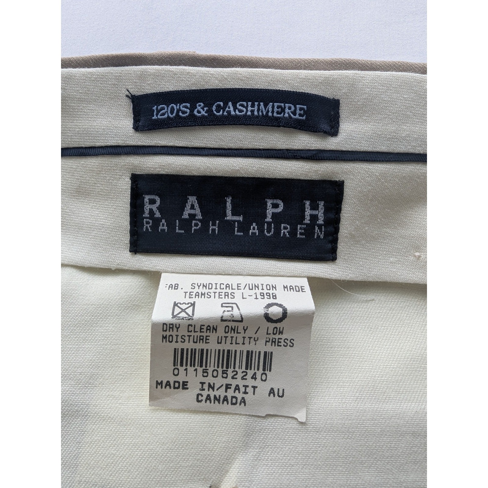VTG Ralph Lauren Dress Pants Mens 35×31 Tan Wool Cashmere 120s Pleated Cuffed