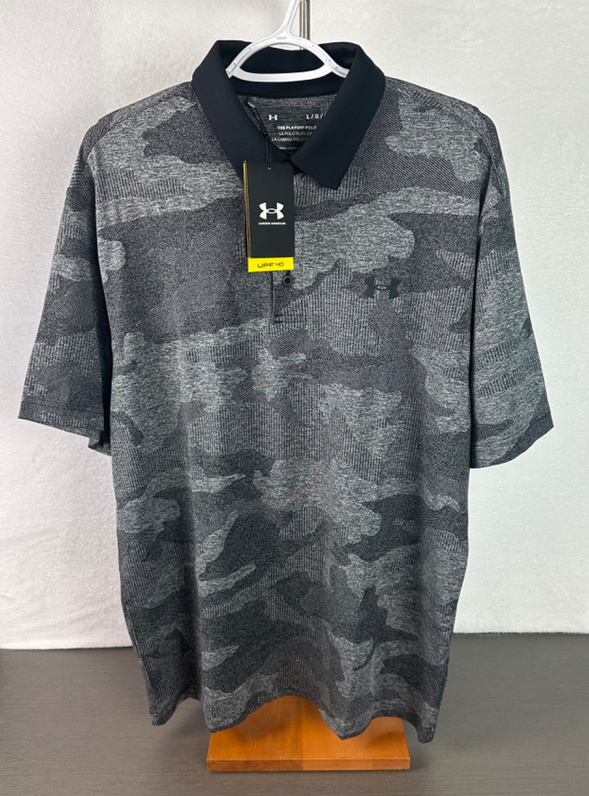 Under Armour Men’s Gray/Black Playoff Camo Jacquard Polo Shirt Large NWT