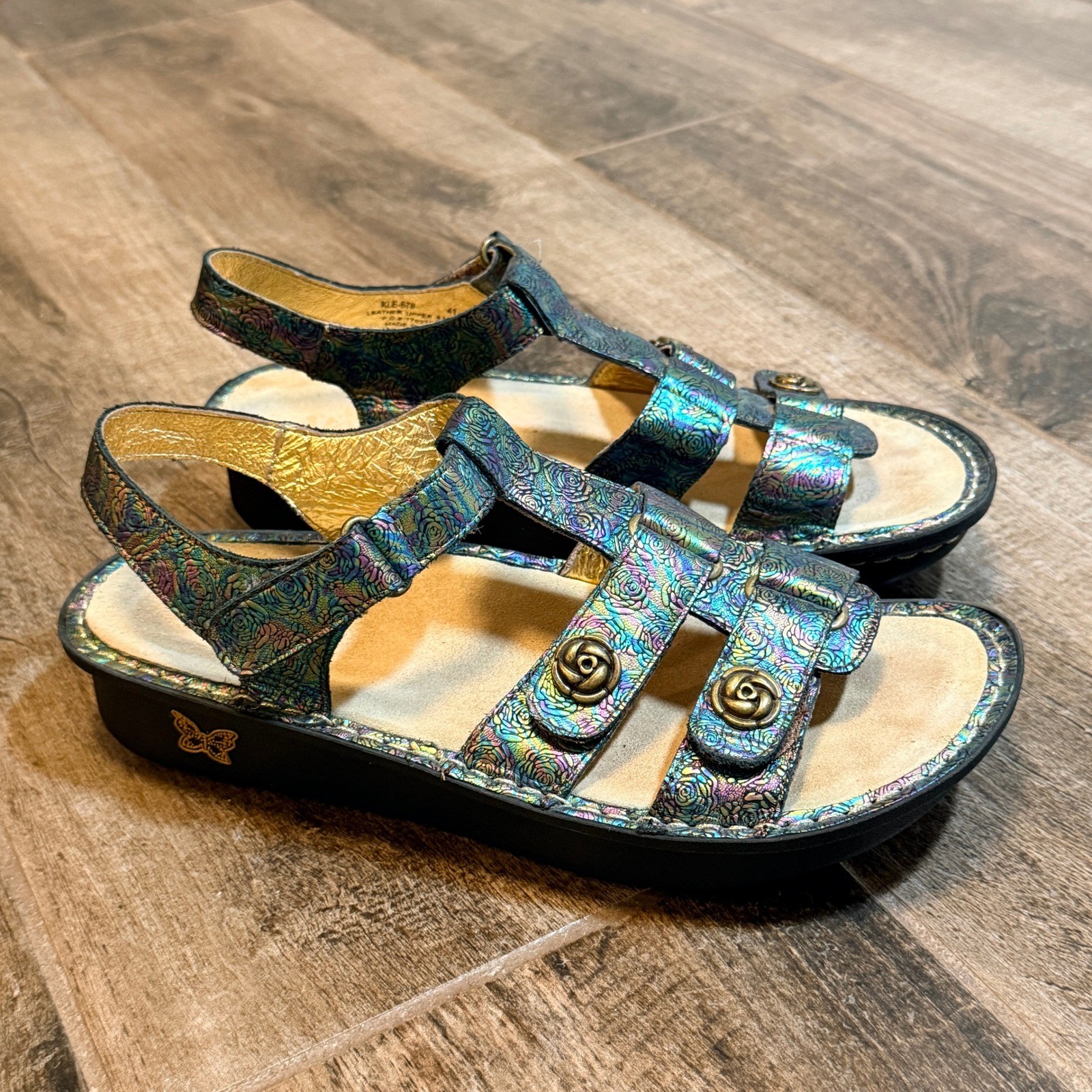 Alegria Kleo Iridescent Floral Leather Gladiator Sandals, Multi,41 (10.5/11)