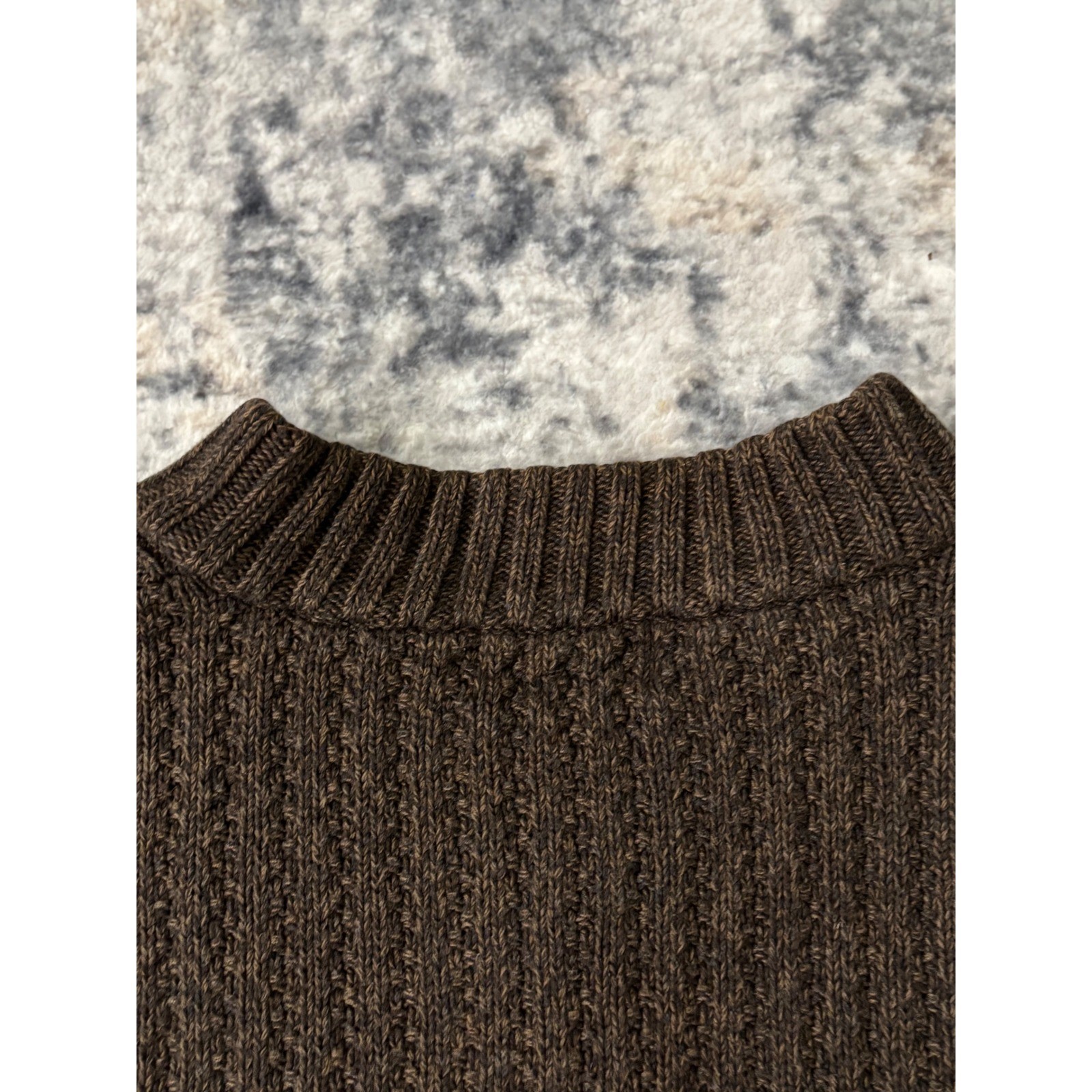 Vtg Eddie Bauer Fisherman Henley Sweater Mens L Brown Chunky Cable Knit Cotton