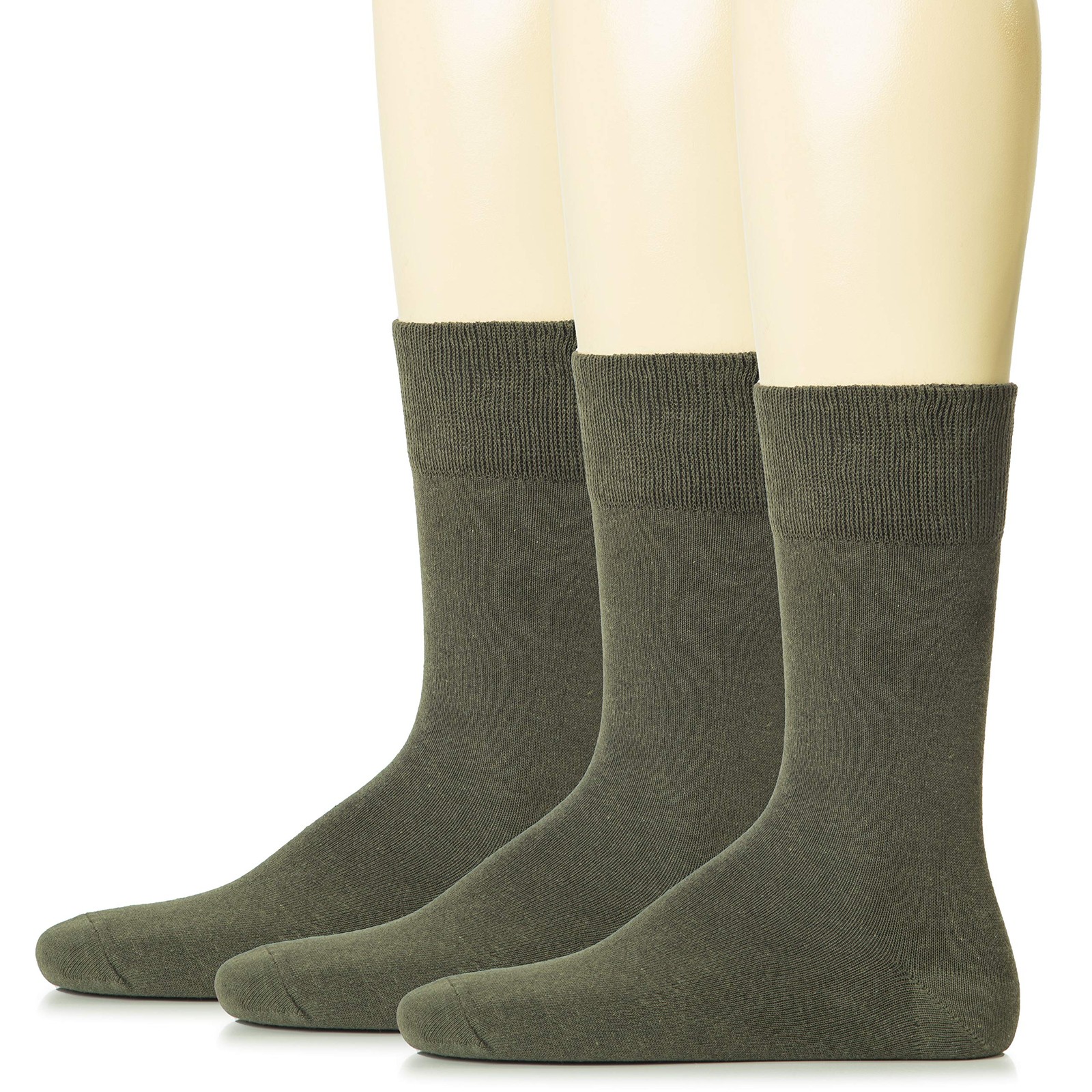 Hugh Ugoli Mens Cotton Dress Socks, Plain Colors, 10-13, Army Green (3 Pairs)