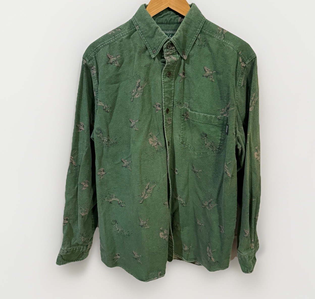 Woolrich Green Duck Hunting Long Sleeve Button Down 100% Cotton 90s/Y2K