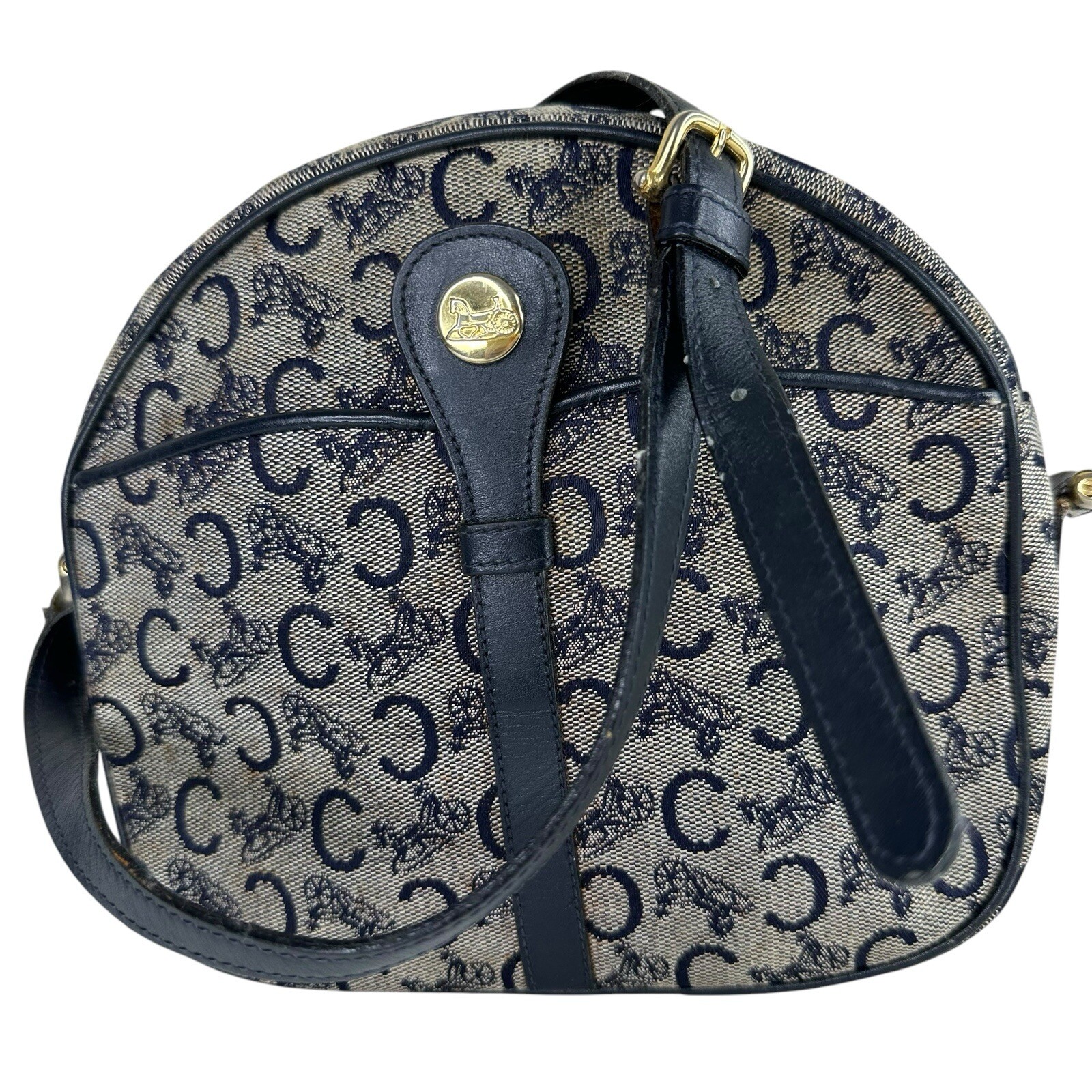 Celine Horse Carriage Hardware Monogram C Jacquard/Leather Shoulder Bag Blue