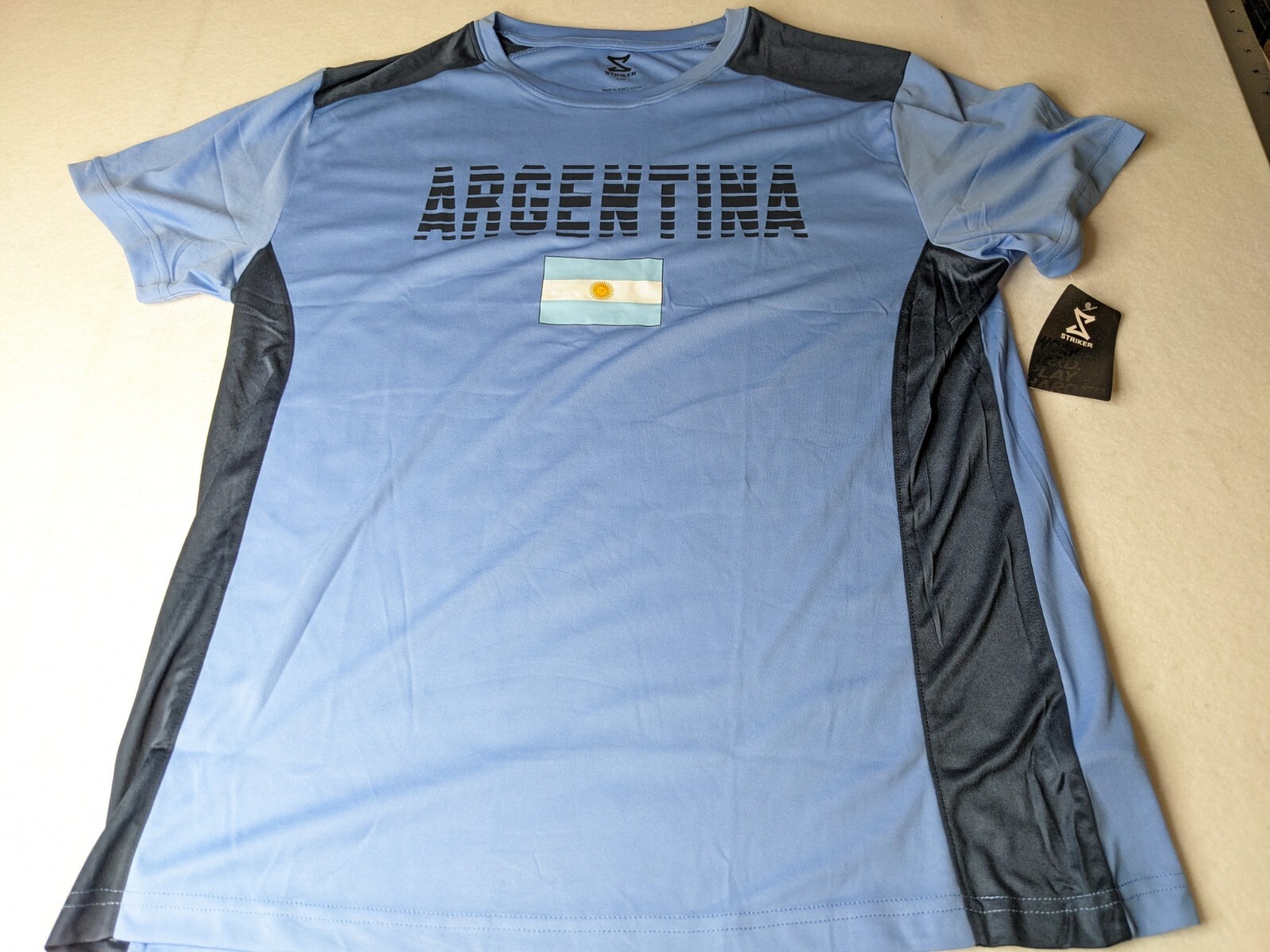 Argentina shirt Mens Large Striker Soccer Rugby short sleeve athletic shirt