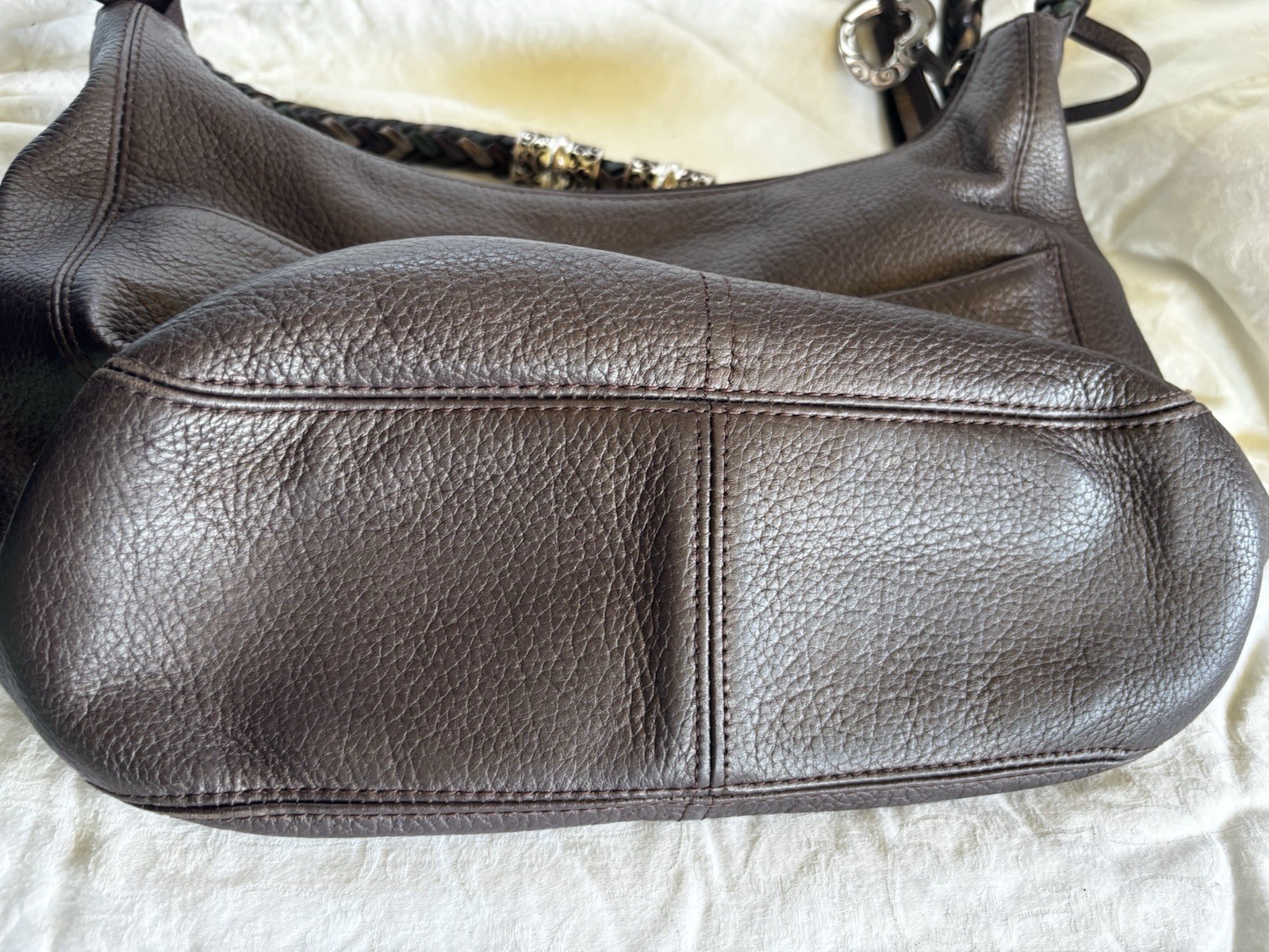 Brighton Barbados Hobo Bag Purse Shoulder Bag Leather Metallic Braided Strap