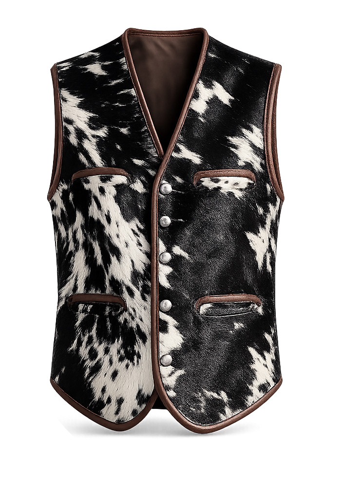 Women’s Motorcycle Cowhide Vest Real Hair-On Leather Waistcoat USA Cowgirl Black