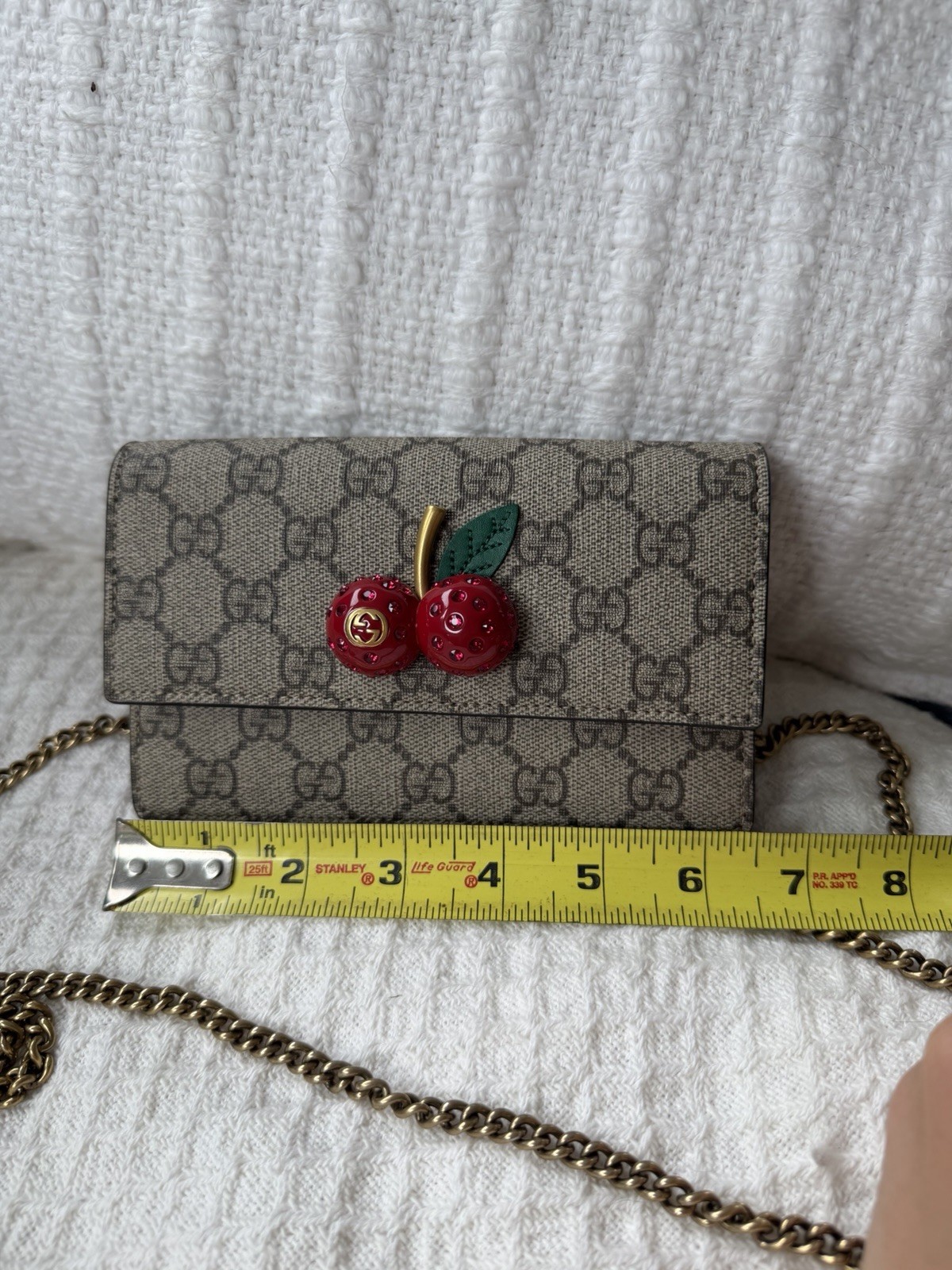 Gucci GG Supreme Monogram Mini Cherry Chain Crossbody Wallet on Chain Bag