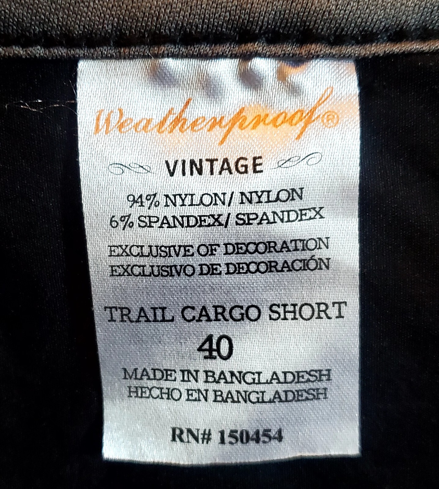 Weatherproof Vintage Shorts Black Cargo Original Trail Men 40 Nylon /Span NWT