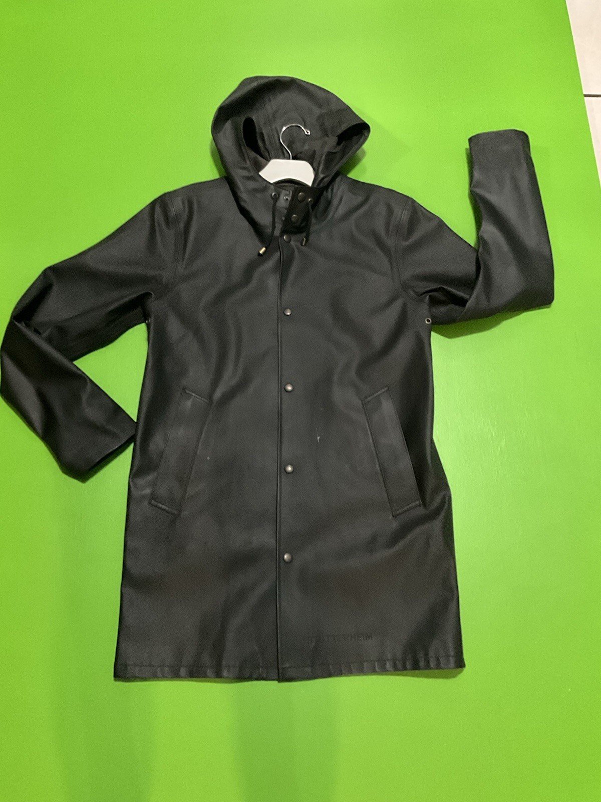 Stutterheim Stockholm Men’s Rubber PVC Waterproof Raincoat Black Size M