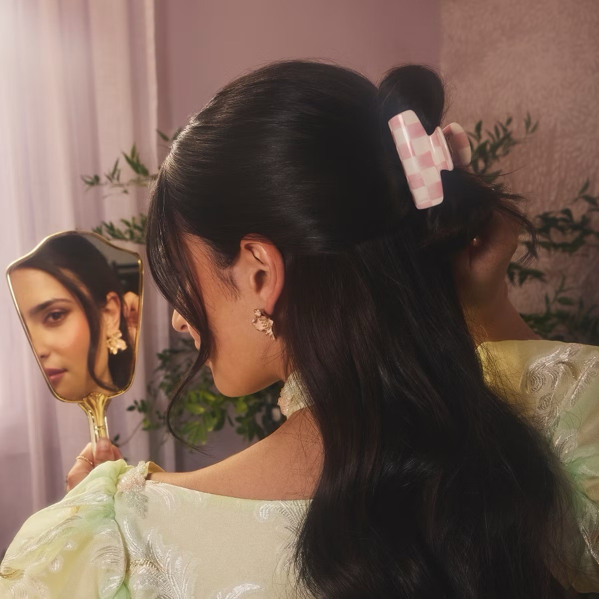 MacKenzie Childs x Goody Target 🎀 Pink Rosy Check Medium Hair Claw Clips Set