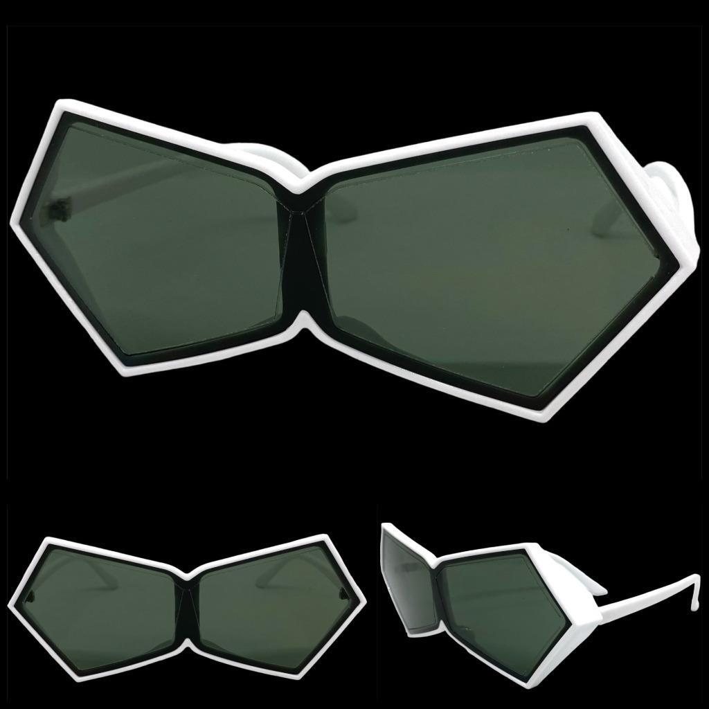 Futuristic Space Robot Modern Shield Party Raver DJ SUNGLASSES Funky White Frame