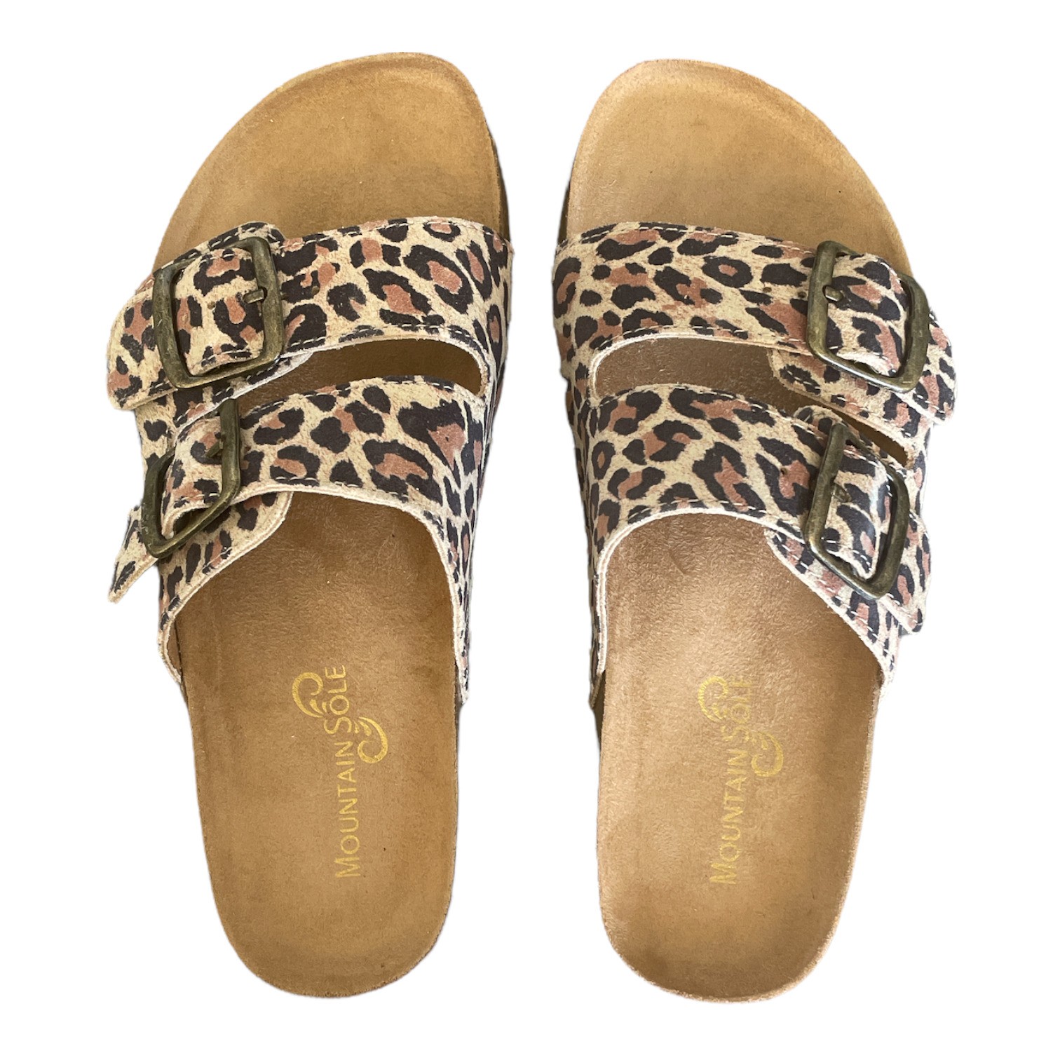 Mountain Sole Women’s Double Buckle Slip-On Leather Sandal (Animal, 6)