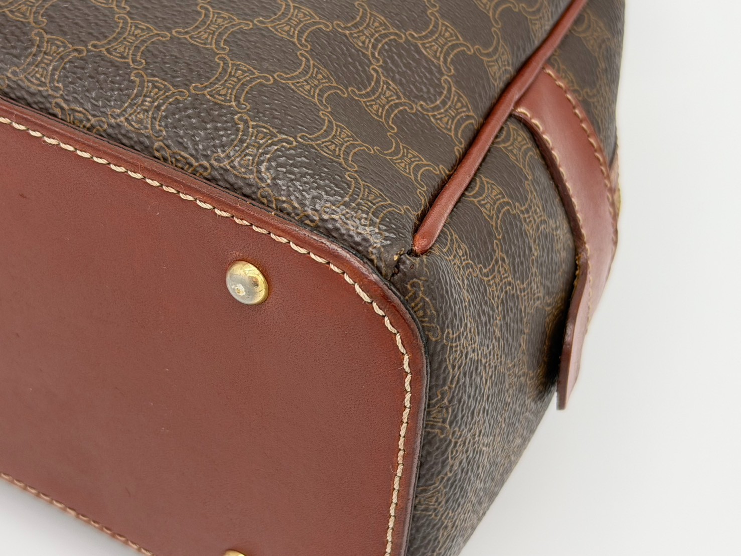 Vintage Celine Macadam Dome Hand Bag PVC Leather Brown Authentic