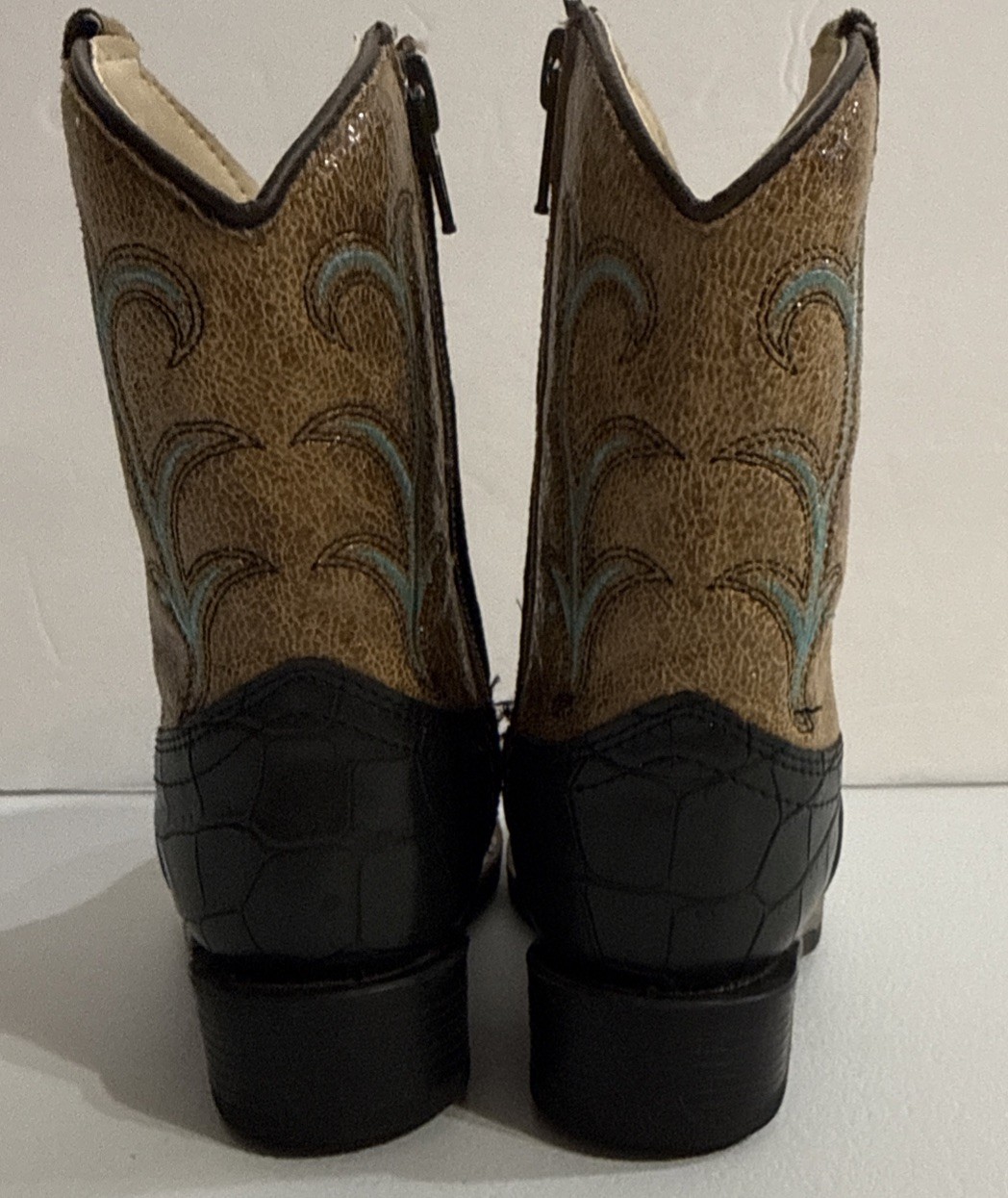 Old West Alligator Print Western Toddler Boots Size 5.5-D Black Brown EUC Cute!