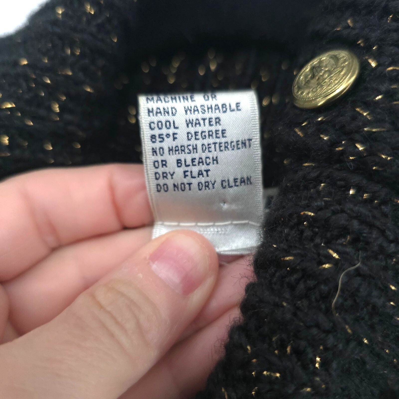 Vintage Toi Turtleneck Thick Ribbed Black & Gold Metallic Sweater Gold Buttons L