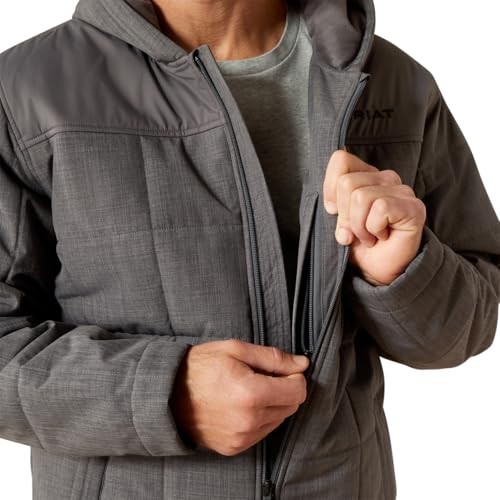 10062676 ARIAT MENS CRIUS HOODED INSULATED JACKET – SIZE: MEN L – GRAY HEATHER