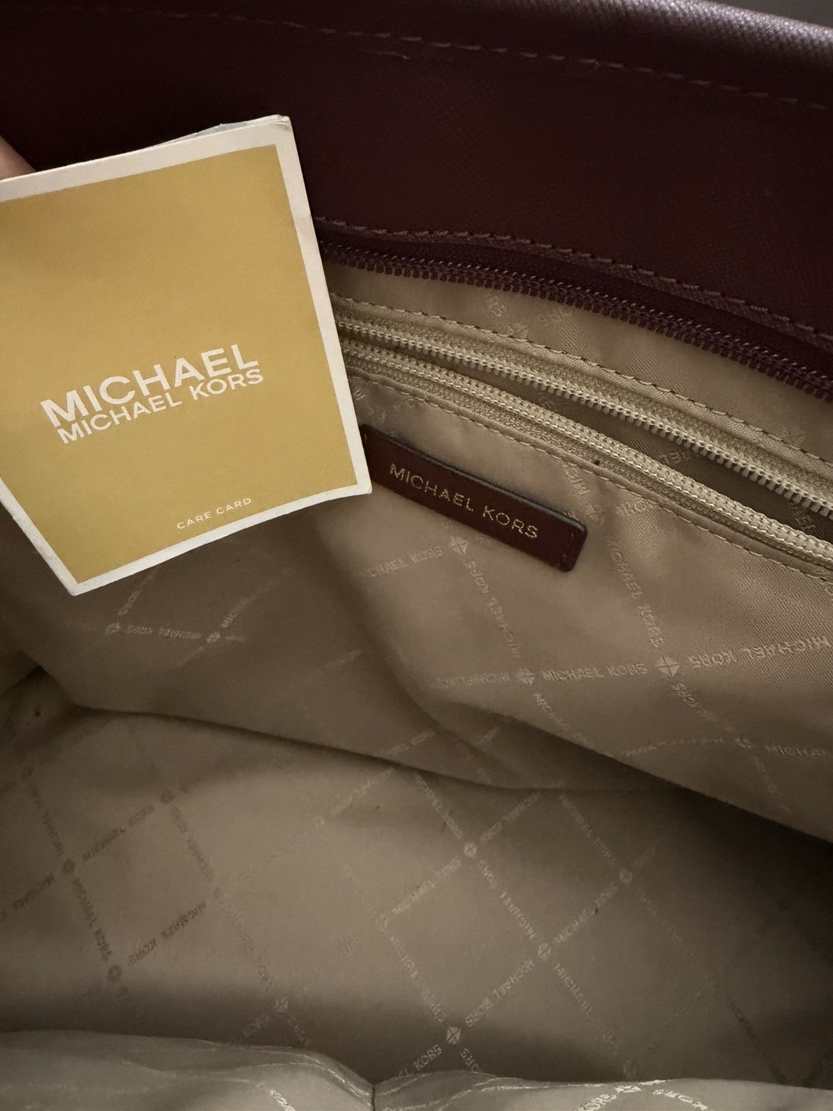 Michael Kors Large Burgundy Tote Saffiano Finish Gold Hardware MK Charm