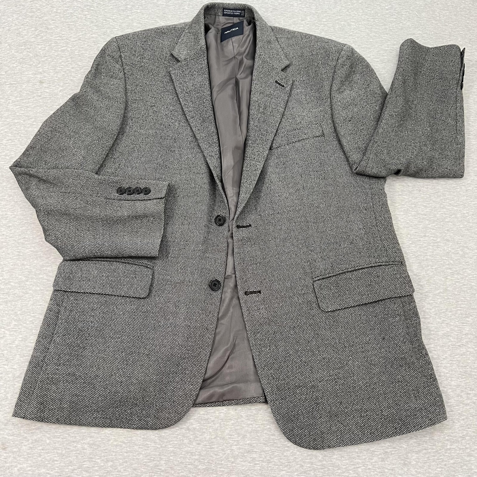 Nautica Blazer Mens 44R Gray Wool Sport Coat Jacket Superior Tailoring Y2K 2000s