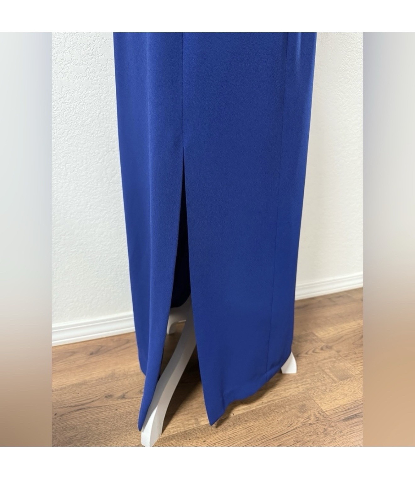 J.R. Nites by Caliendo Blue Maxi Dress Square Neck Lined Side Slit Zip 12