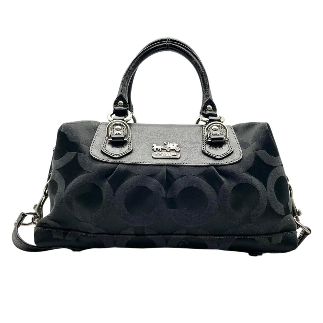Good Condition COACH Madison Op Art Satin Sophia Satchel 2WAY Handbag Shoulder B