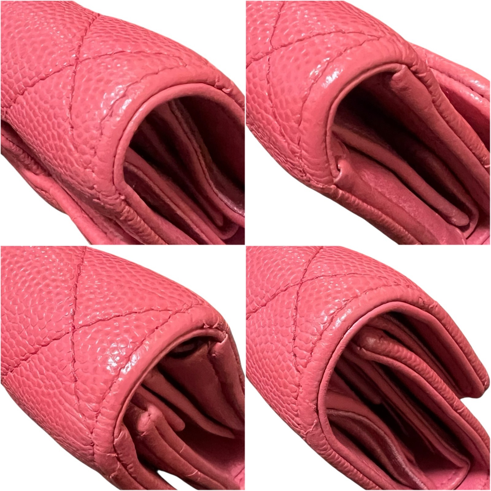 CHANEL Pink Caviar Skin Matelasse CC Logo Flap Tri-fold Small Flap Wallet