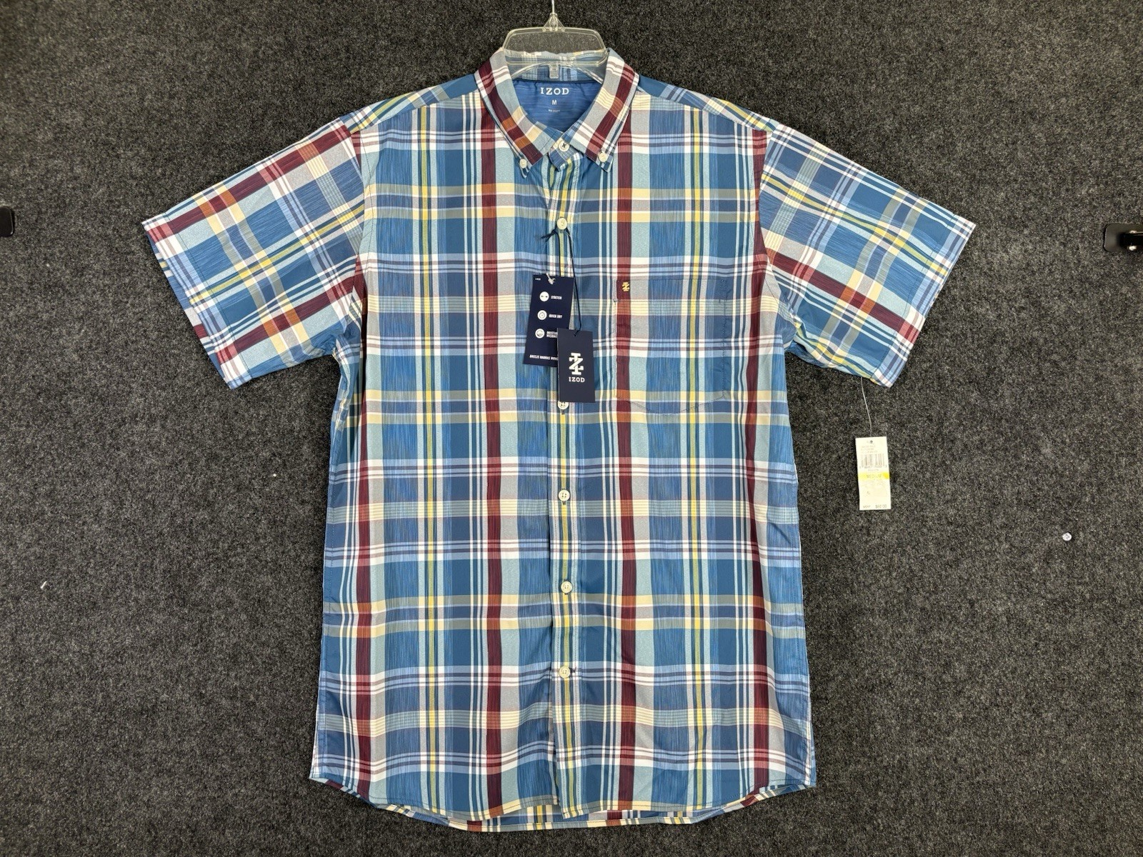 Izod Mens Medium Short Sleeve Button Plaid Shirt
