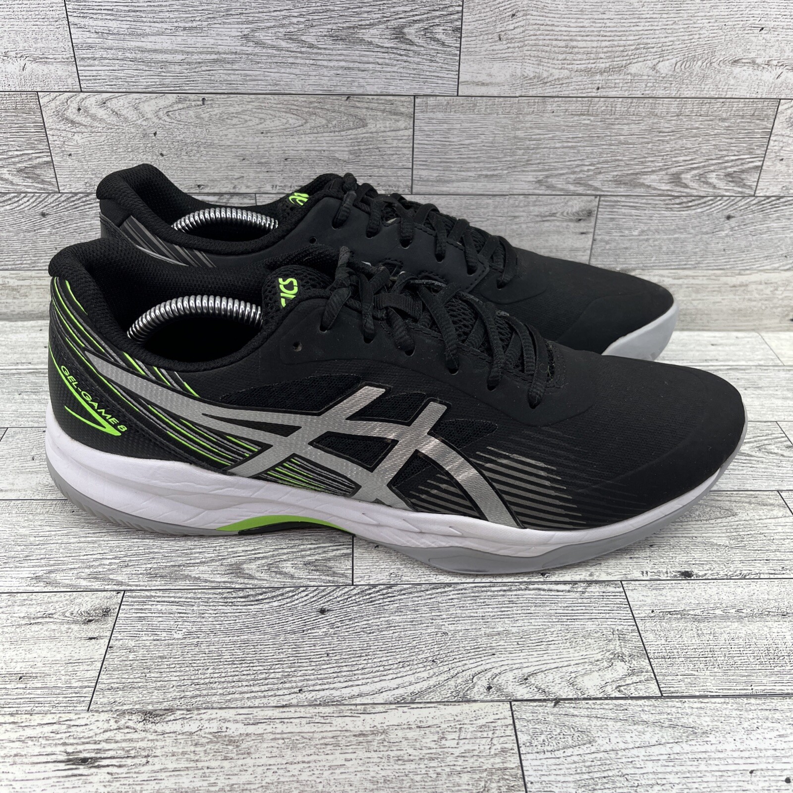 Asics Gel Game 8 Black Green Athletic Trainer Shoes 1041A192 Men Size 11