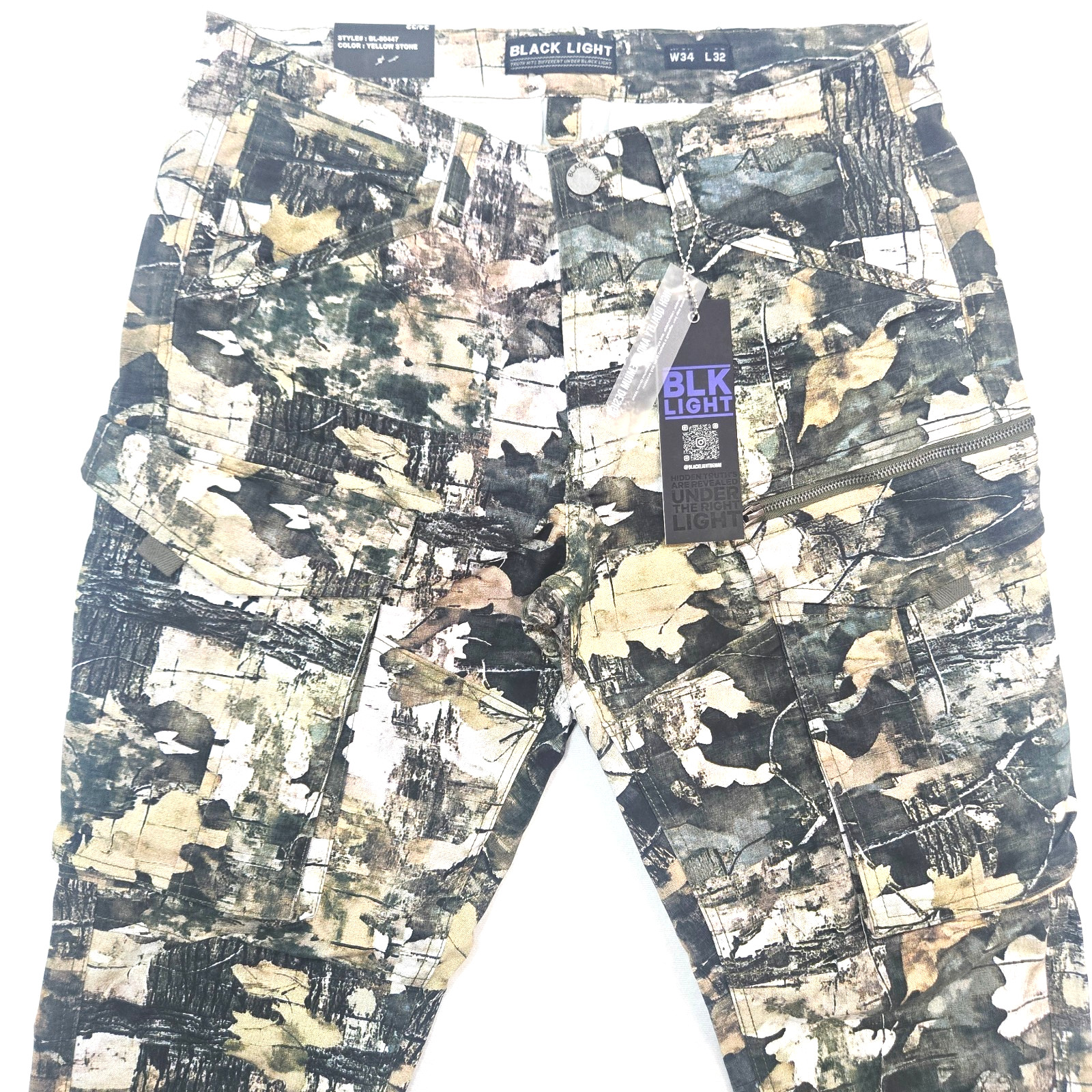 Black Light Men’s Camo Jeans Stretch Trouser Fit Yellow Stone Cool Pockets Denim