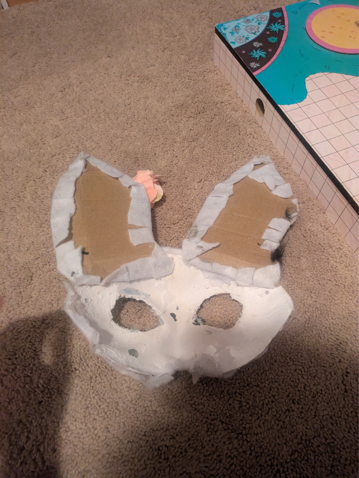 LQ READ DISC Therian Cat Mask Calico Cat Felted Hand Painted Orange White Black