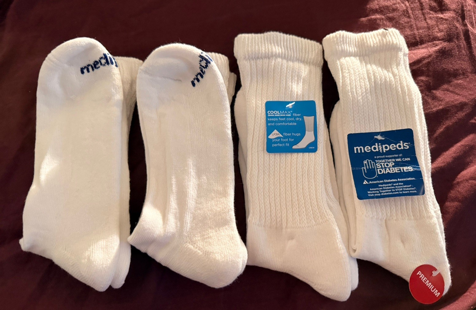 4 PAIR MediPeds Premium Diabetic Cool Max Crew Socks Large Men 7-12 tags attach