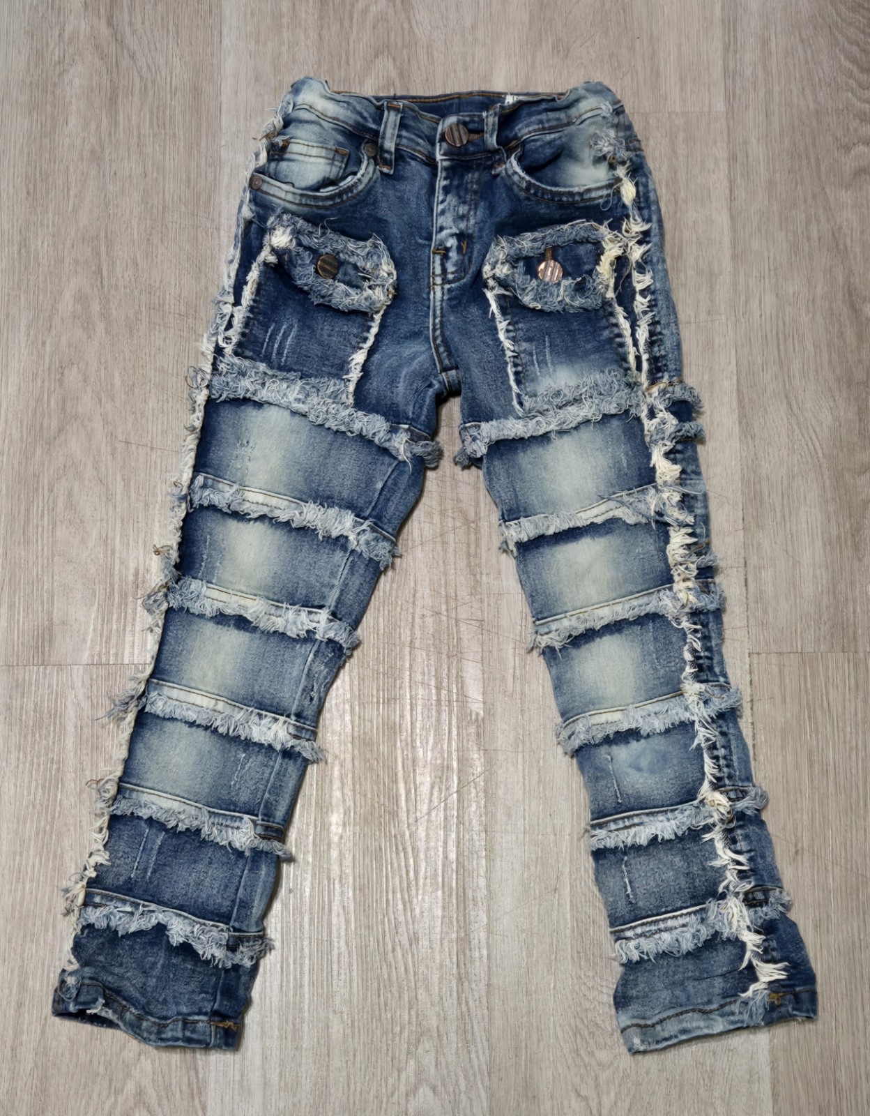 FWRD DENIM Girls Stacked Distressed Jeans Blue Size 5 98% Cotton 2% Elastane