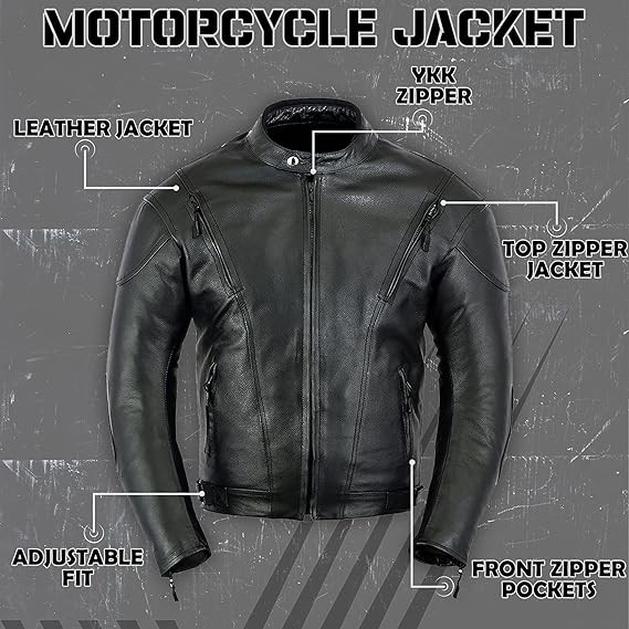 Motorcycle Jacket Mens GenuineMotorbike Leather Jacket Removable Liner CE Armor