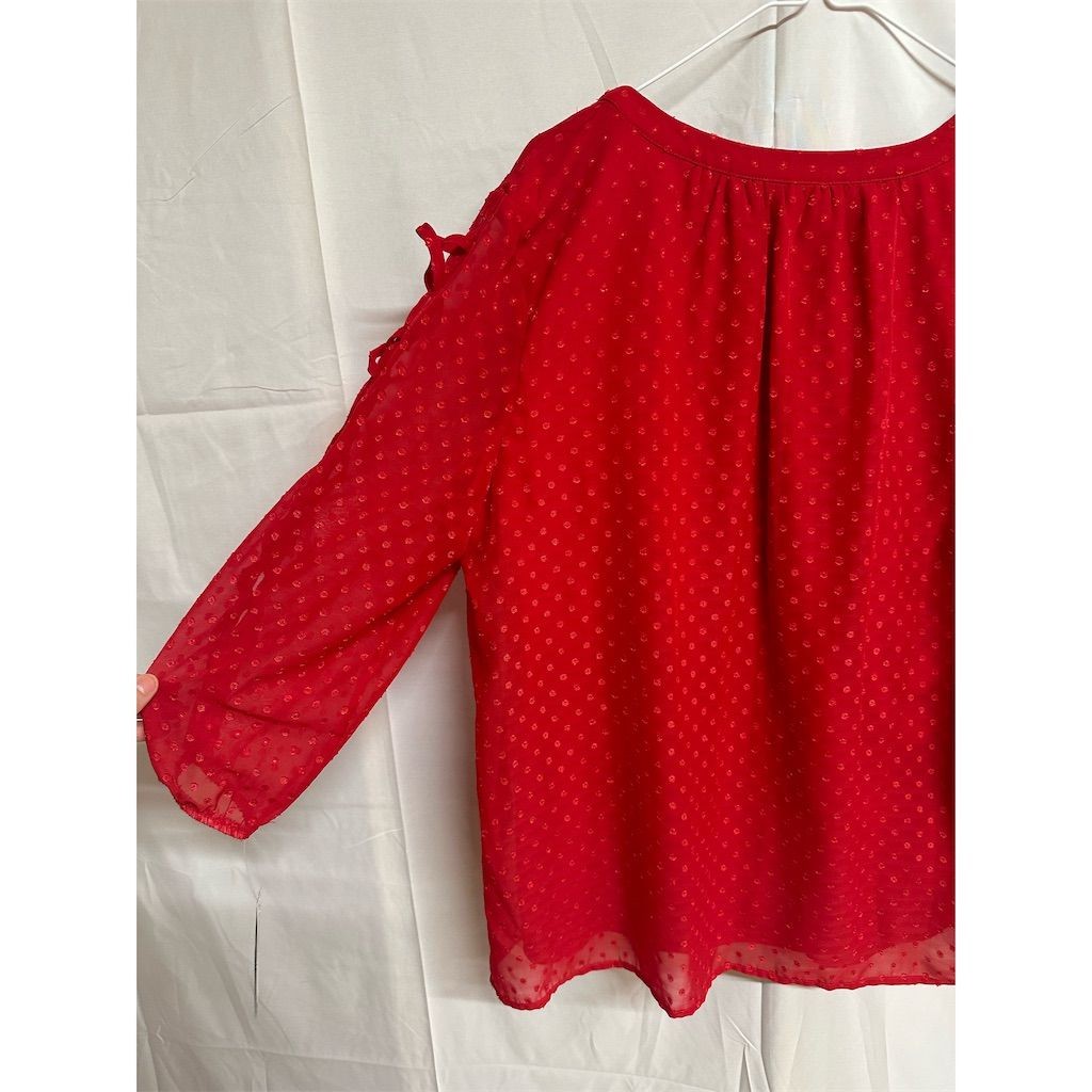 NWT New Directions XL Red Swiss Dot Sheer Sleeve Blouse Top Snagged