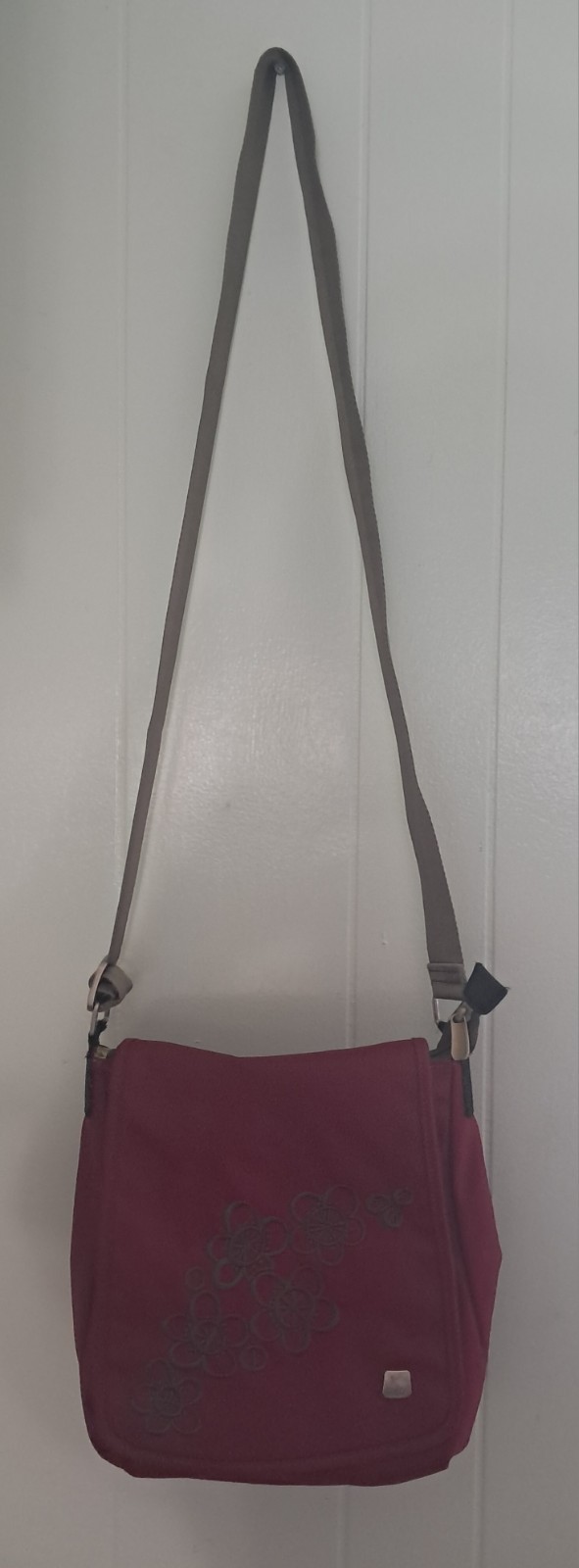 Haiku Jaunt Crossbody Bag Fuchsia Canvas Embroidered Floral Adjustable Straps