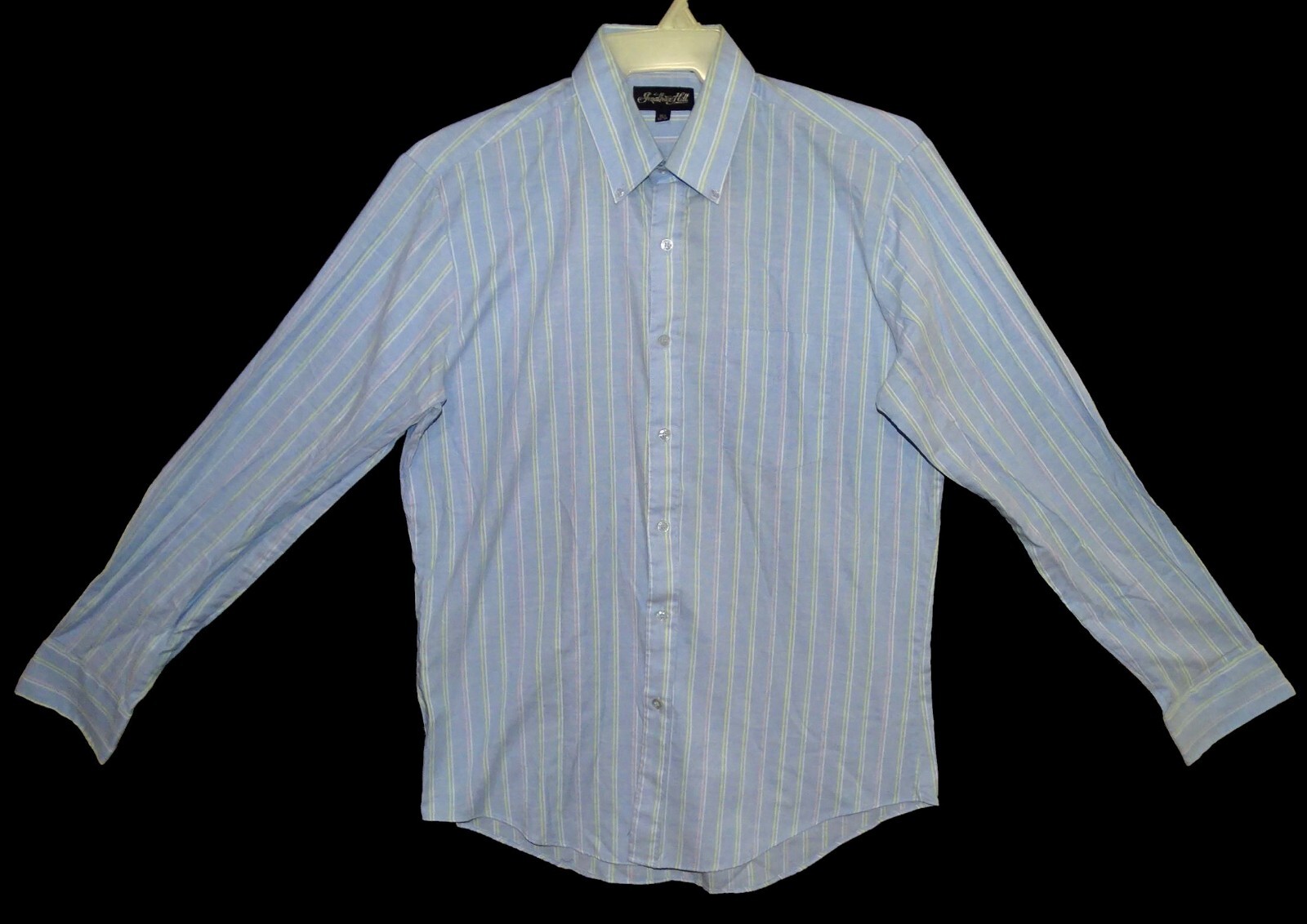Sz 16-1/2 34-35 Jonathan Hill LS Dress Shirt Lite Blue Pinstripe Button Collar